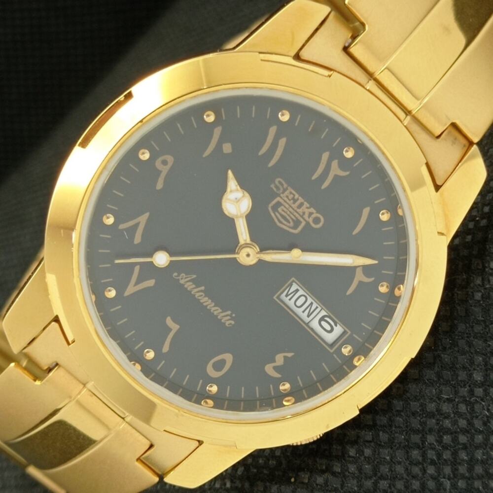 Vintage 1983 Seiko Automatic Mens Gold Watch W/daydate & Black accents